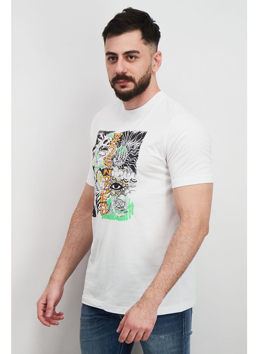 DIESEL Men Crew Neck Short Sleeve Graphic Print T-shirt, White Combo  - Image 3