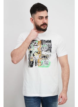 DIESEL Men Crew Neck Short Sleeve Graphic Print T-shirt, White Combo  - Image 1