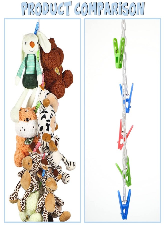 Hotop 2 Pcs Stuffed Animals Storage Chain Hanging Organizer with Plastic Clips Plush Toys Holder with Hooks for Wall Decor Bedroom Storage(Multicolored Clip) - Image 2