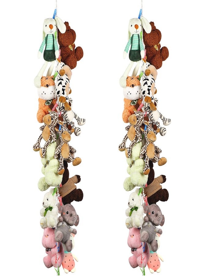 Hotop 2 Pcs Stuffed Animals Storage Chain Hanging Organizer with Plastic Clips Plush Toys Holder with Hooks for Wall Decor Bedroom Storage(Multicolored Clip) - Image 1