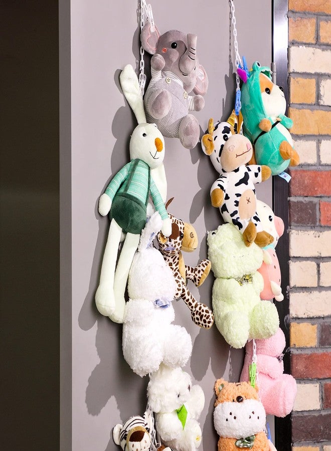 Hotop 2 Pcs Stuffed Animals Storage Chain Hanging Organizer with Plastic Clips Plush Toys Holder with Hooks for Wall Decor Bedroom Storage(Multicolored Clip) - Image 4