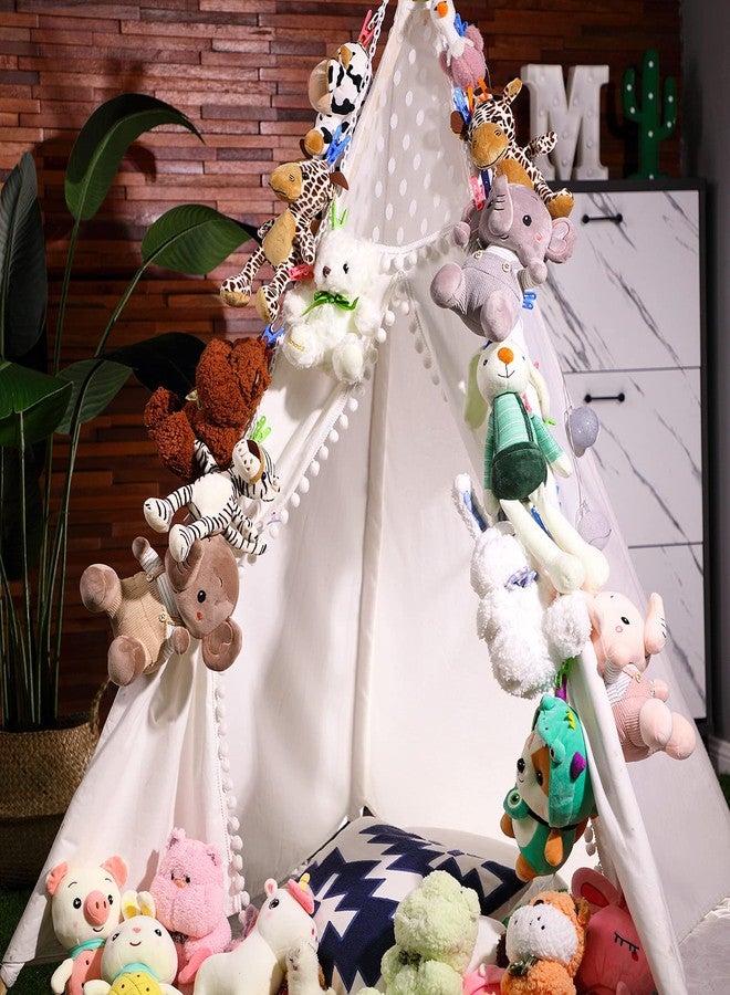 Hotop 2 Pcs Stuffed Animals Storage Chain Hanging Organizer with Plastic Clips Plush Toys Holder with Hooks for Wall Decor Bedroom Storage(Multicolored Clip) - Image 3