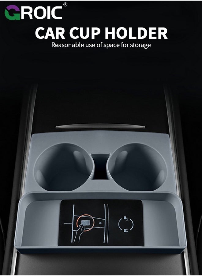 GROIC - Tesla Cup Holder Insert for Tesla Model 3 Model Y,  Center Console Cup Holder Insert FIT New Center Console Accessories Slot Slip Limit Clip Cup Holder Insert - Image 1