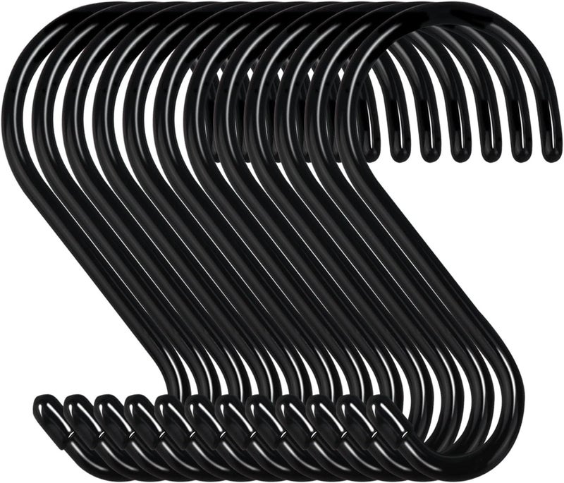 DINGEE 4 Inch 12 Pack S Hooks - Heavy Duty, Large Rubber Coated Black Non Slip Metal Hooks for Closet, Garden, Jeans, Plants, Jewelry, Pot, Pan, Cups, Towels - Image 1