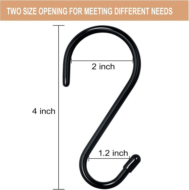 DINGEE 4 Inch 12 Pack S Hooks - Heavy Duty, Large Rubber Coated Black Non Slip Metal Hooks for Closet, Garden, Jeans, Plants, Jewelry, Pot, Pan, Cups, Towels - Image 2