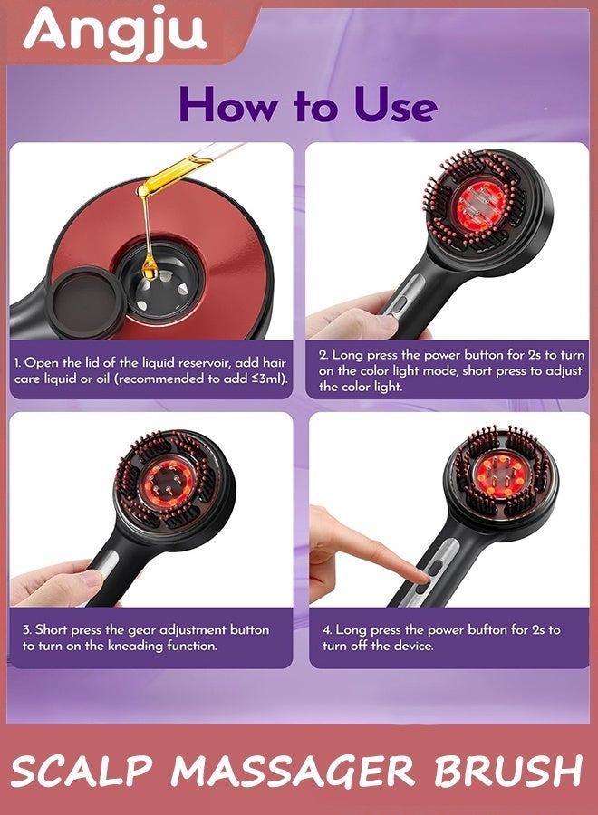 Angju Scalp Massager Brush with Oil Applicator, Cordless Electric Hair Scalp Massage with Display Screen, Shiatsu Head Messenger, IPX7 Waterproof, Deep Head Massager Comb For Hair Growth - Image 3