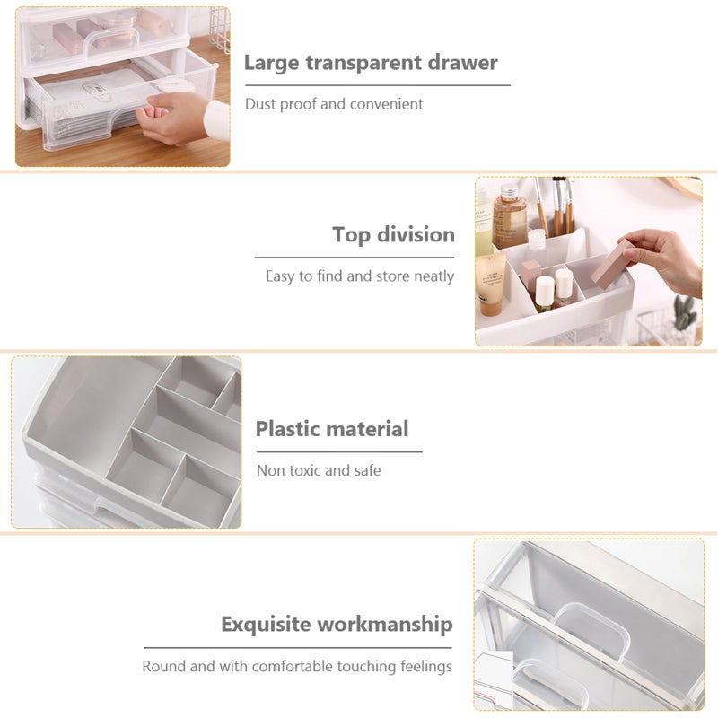 Cosmetic Storage Box: 2-Layer White Plastic Drawer Design - Space-Saving Water-Resistant Makeup Organizer for Bedroom Bathroom Dressing Room - Image 3