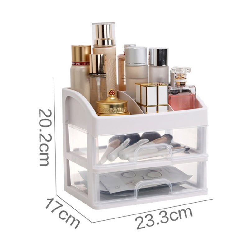 Cosmetic Storage Box: 2-Layer White Plastic Drawer Design - Space-Saving Water-Resistant Makeup Organizer for Bedroom Bathroom Dressing Room - Image 4