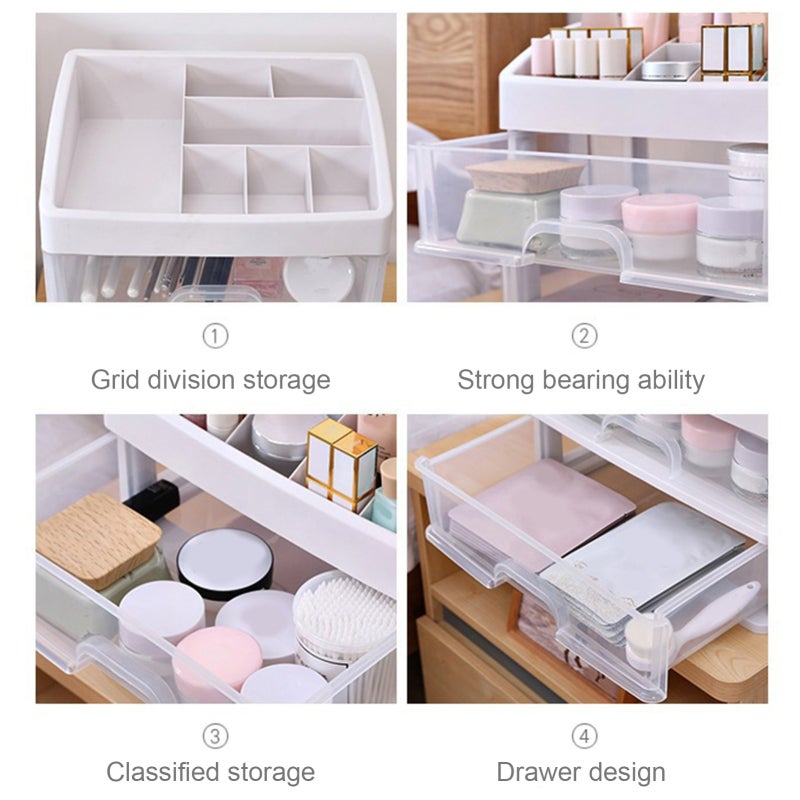 Cosmetic Storage Box: 2-Layer White Plastic Drawer Design - Space-Saving Water-Resistant Makeup Organizer for Bedroom Bathroom Dressing Room - Image 2