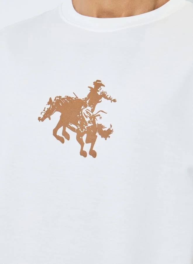 Styli Men White Ranchy Rodeo Graphic Oversized T-Shirt