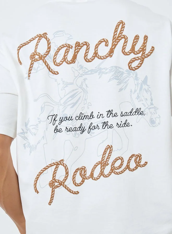 Styli Men White Ranchy Rodeo Graphic Oversized T-Shirt