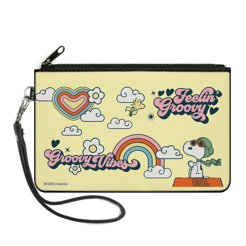 Buckle Down BuckleDown Peanuts Wallet Zip Clutch Peanuts Snoopy Flying Ace and Woodstock Groovy Quotes Collage Canvas - Image 2