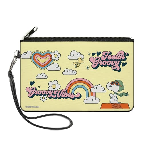 Buckle Down BuckleDown Peanuts Wallet Zip Clutch Peanuts Snoopy Flying Ace and Woodstock Groovy Quotes Collage Canvas - Image 1