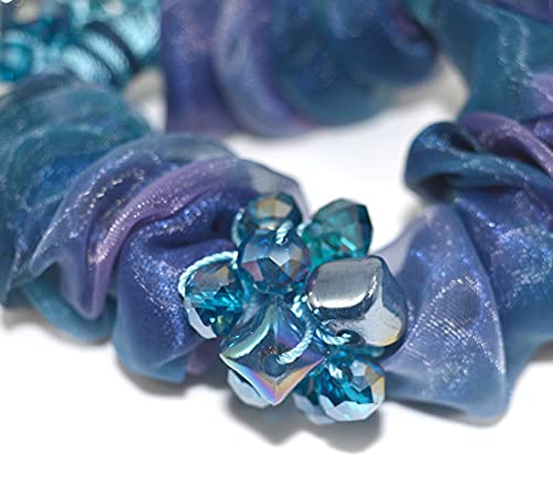 KINFENE Elegant Bling Boho Lace Fabric Crystal Beads Hair Ties Hair Ropes Hair Scrunchies Elastics Ponytail Holders Hair Jewelry Hair Wrist Ties Bands Scrunchies Hair Accessory for Show Gym Dance Party for Girl Women (Colour) - Image 2