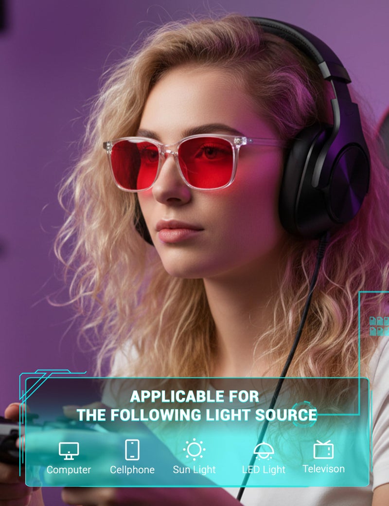 TIJN Sleep Glasses for 99.9% Blue Green Light Blocking for Women Men Dual AR Coating Red Lens for Computer Gaming, TR90 - Image 3
