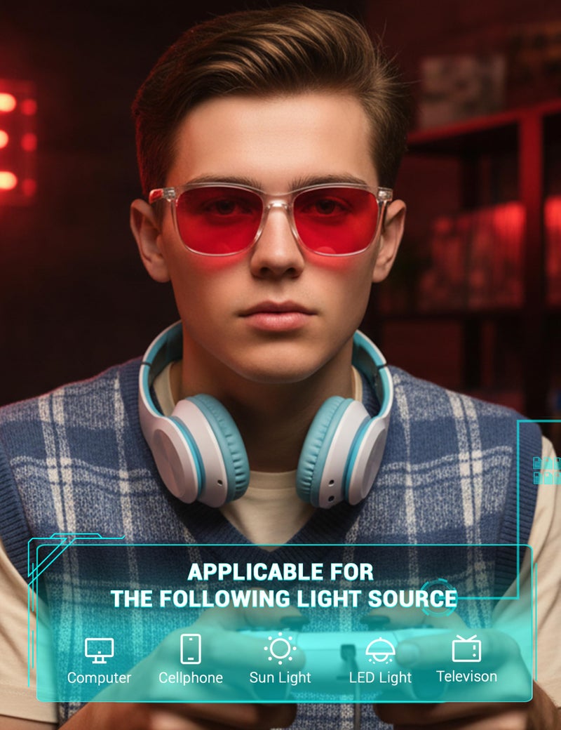 TIJN Sleep Glasses for 99.9% Blue Green Light Blocking for Women Men Dual AR Coating Red Lens for Computer Gaming, TR90 - Image 2