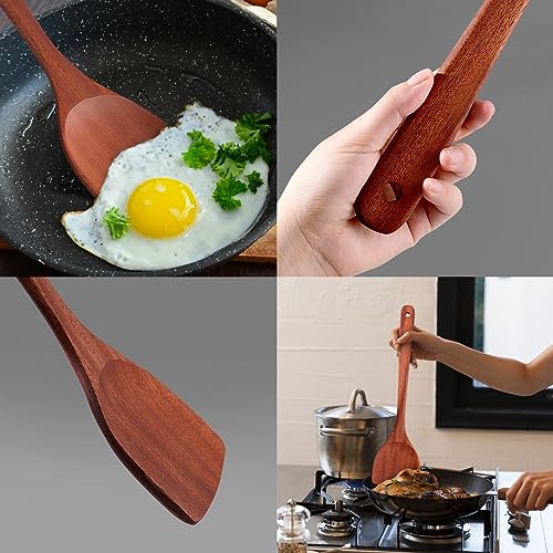 LorisArm 14-inch Cherry Wooden Spatula Turner Long Handle, Wood Kitchen Spatula Turner, Egg Scraper, Wood Cooking Utensil, Kitchen Spatulas for Flipping, Serving, Scraping & Turning. - Image 2