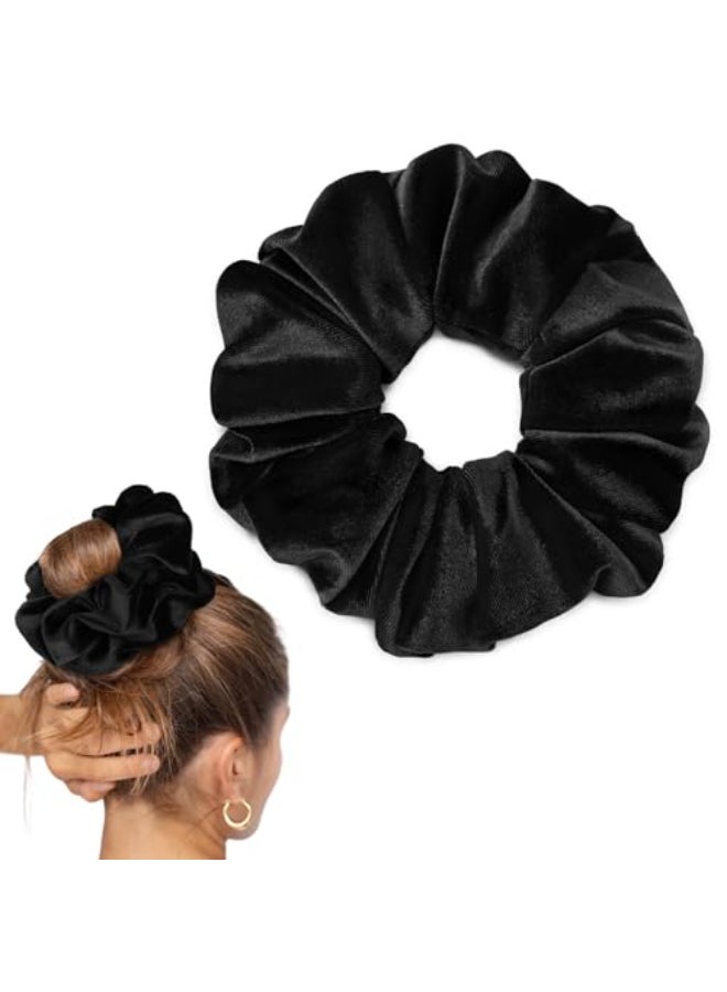 CEELGON Black Big Velvet Scrunchie 65 Inches Jumbo Scrunchies Hair Ties Oversized Ponytail Holder for Thick Curly Hair Extra Large Hair Accessories for Women Black - Image 1