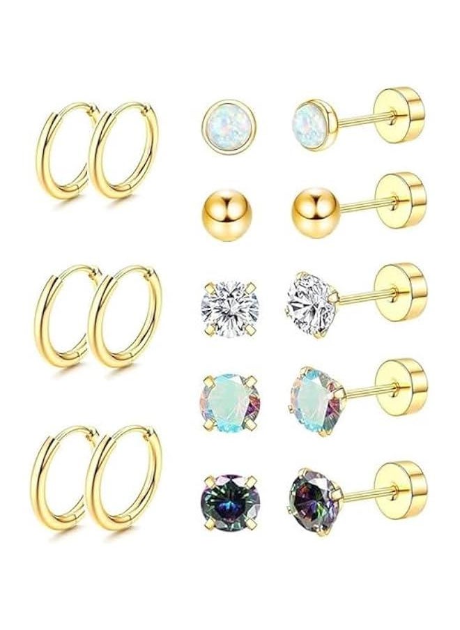 Generic Yelajoy Stainless Steel Round Zircon Earring Set for Multiple Piercing Sensitive Ears, Hypoallergenic, Earrings for Women Girls  - Image 1