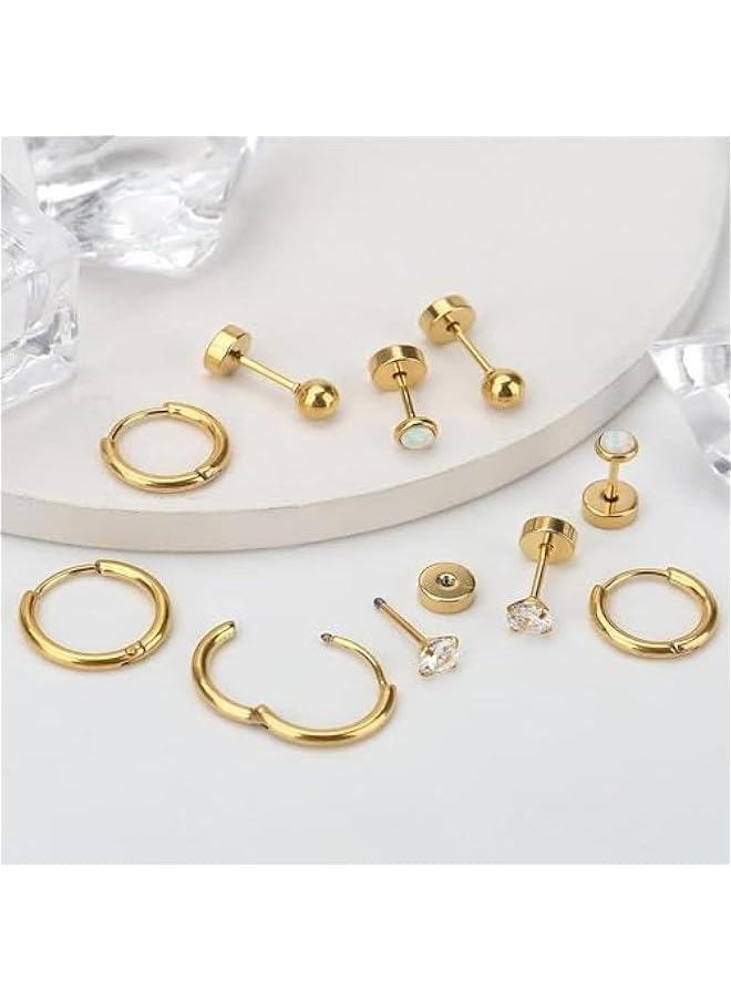 Generic Yelajoy Stainless Steel Round Zircon Earring Set for Multiple Piercing Sensitive Ears, Hypoallergenic, Earrings for Women Girls  - Image 3