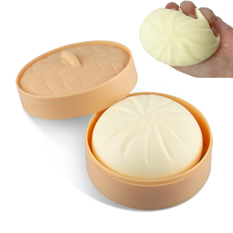 Holgosiu Dumpling Squishy Stress Ball Fidget Toys Squeeze Dough Ball Squishy Bun Anxiety Relief Adult Squeeze Toy Novelty Dumpling in Steamer Fidget Sensory Miniature Anti Stress ADHD ADD - Image 1