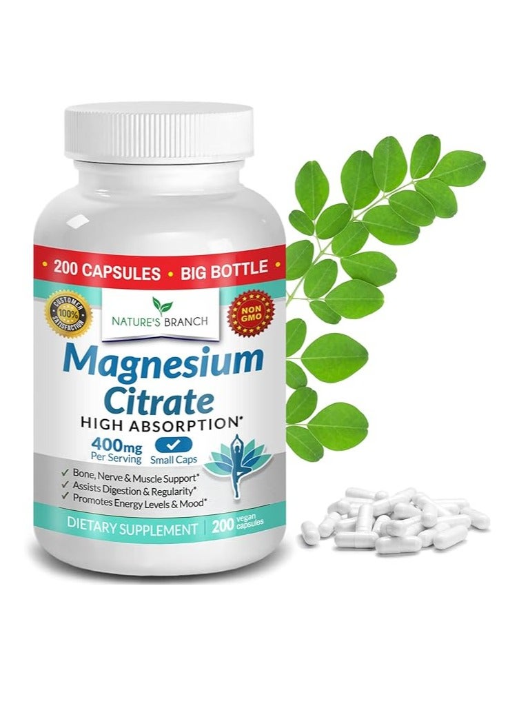 Nature's Branch Magnesium Citrate 400mg  High Potency for Sleep, Leg Cramps 200 Capsules