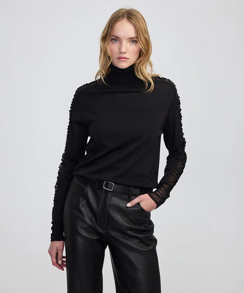 ابيكول Draped Tulle-Sleeve Knit Top