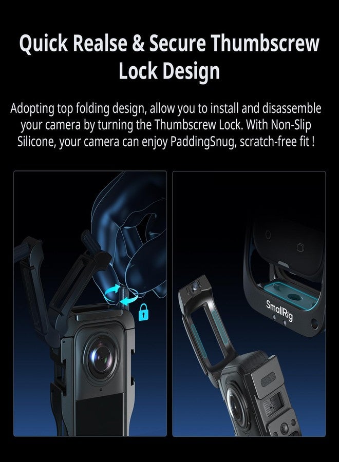 SMALLRIG Cage for Insta360 X5 Accessories, Aluminum Alloy Protective Case for Insta360 x5 with Quick Release, Built-in Cold Shoe Mounts & 1/4" Threads, with Silicone Lens Guard Cap - 5195 - Image 2