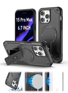 Xoopla Case for iPhone 15 Pro Max Case 6.7" , Compatible with MagSafe,360 Full-Body Dropproof Heavy Duty Rugged Case with Built-in Kickstand Case Compatible with 15 Pro Max 2023 (Black)  - Image 1