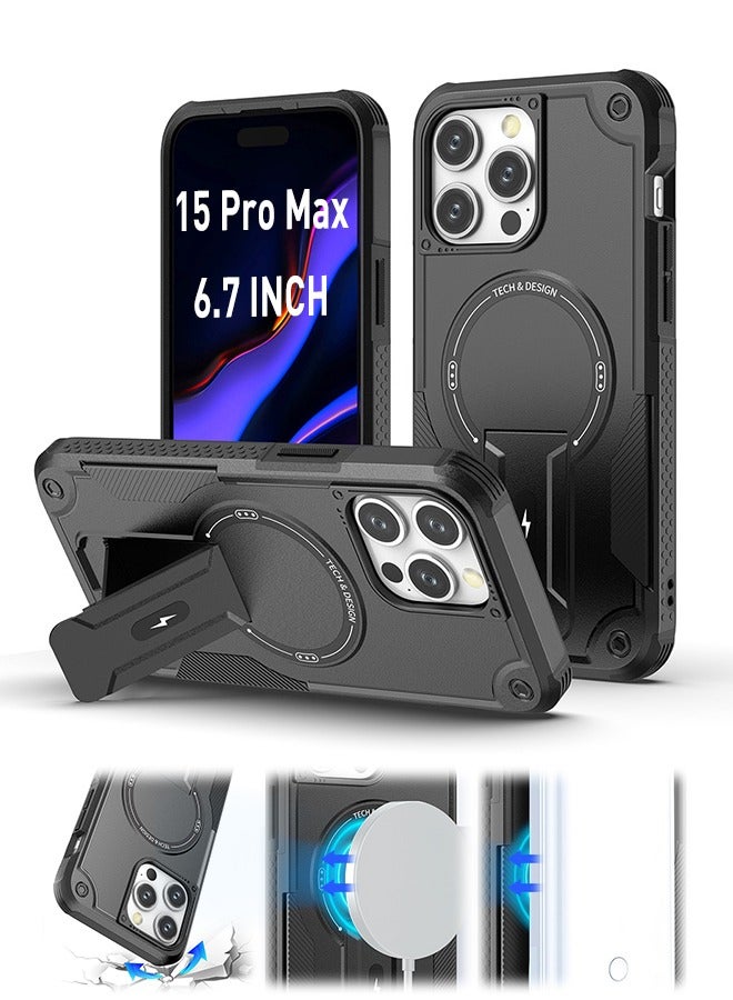 Xoopla Case for iPhone 15 Pro Max Case 6.7" , Compatible with MagSafe,360 Full-Body Dropproof Heavy Duty Rugged Case with Built-in Kickstand Case Compatible with 15 Pro Max 2023 (Black) - Image 1