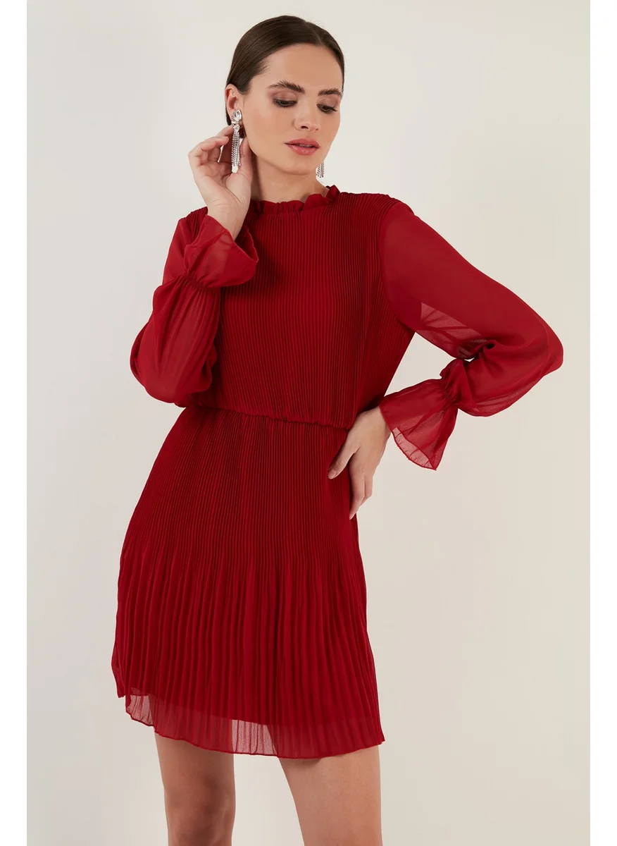 Lela Sleeve Detailed Pleated Chiffon Mini Dress Women's Dress 611SHN03
