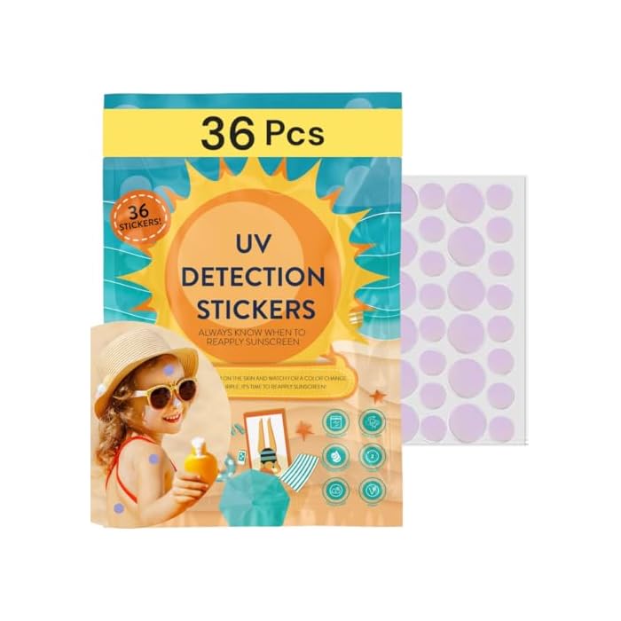 36PCS UV Stickers for Sunscreen, Kid-Friendly Sun Protection Dots | Color-Changing Detection Patches for Beach Trips, Summer Vacations, Outdoor Activities & Reapply Reminders