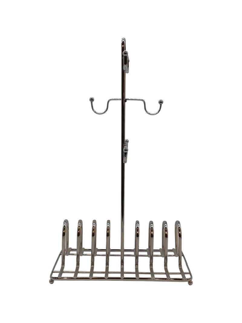 Metal Mug and Plate Holder Set, 12 Pieces - Silver