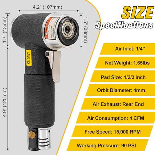 SI FANG Mini Air Sander 1/2/3 Inch Pneumatic Small Orbital Sander for Auto Body Work, Mini Polisher with 45PCS Sanding Discs + 3PCS Backing Pads, Air Powered - Image 2