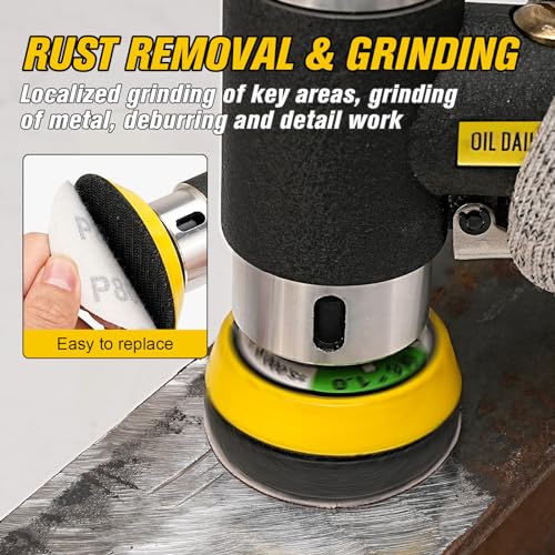 SI FANG Mini Air Sander 1/2/3 Inch Pneumatic Small Orbital Sander for Auto Body Work, Mini Polisher with 45PCS Sanding Discs + 3PCS Backing Pads, Air Powered - Image 5