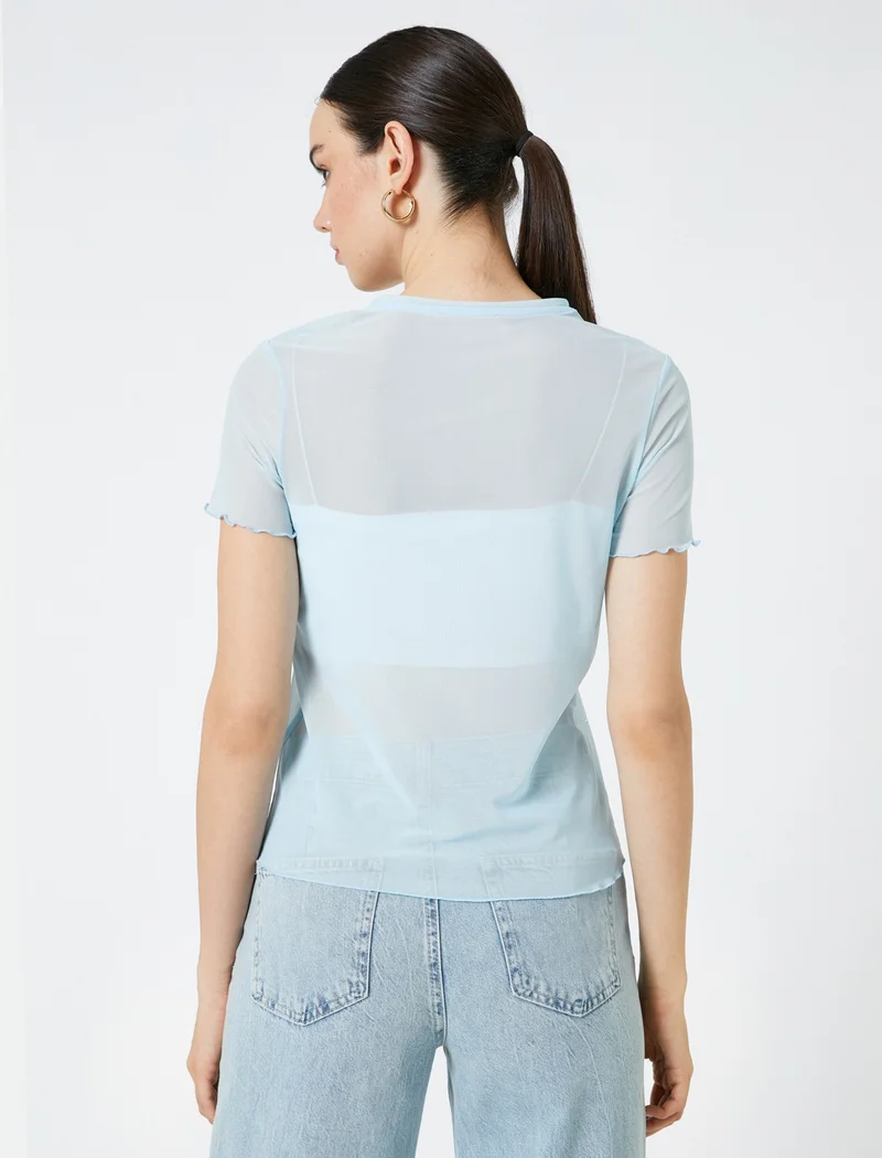 KOTON Transparent T-Shirt with Stone Detail Short Sleeve