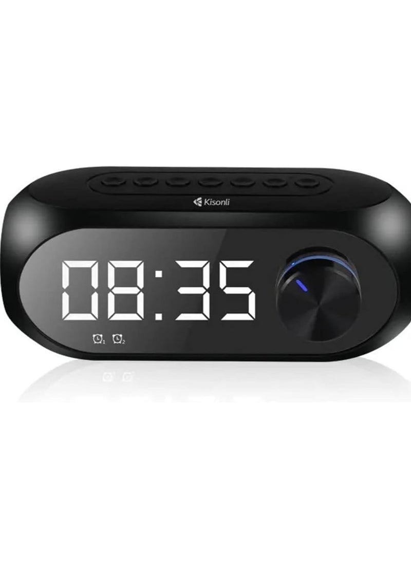 Kisonli lp-2s speaker rgb music speaker, alarm clock, bluetooth, speaker-rgb light, tf-card for mobile, mirror & lcd display large mirror display screen, black - Image 2