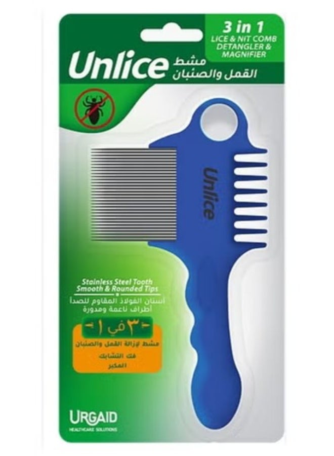 Unlice 3 in 1 Lice & Nit Comb Blue