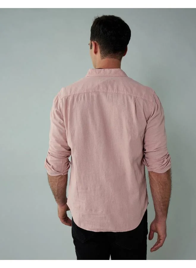 American Eagle AE Long-Sleeve Linen-Blend Button-Up Shirt