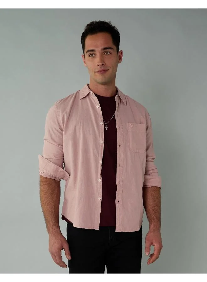 American Eagle AE Long-Sleeve Linen-Blend Button-Up Shirt