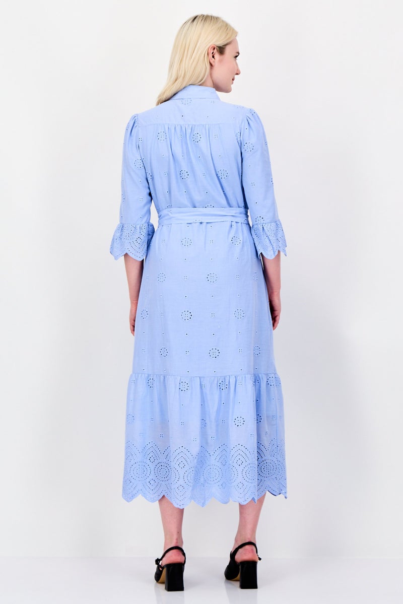 Aeropostale Women Eyelet Maxi Dress, Sky Blue - Image 2