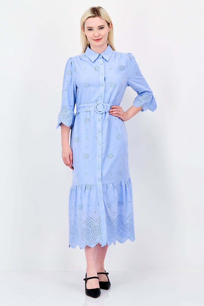 Aeropostale Women Eyelet Maxi Dress, Sky Blue - Image 1