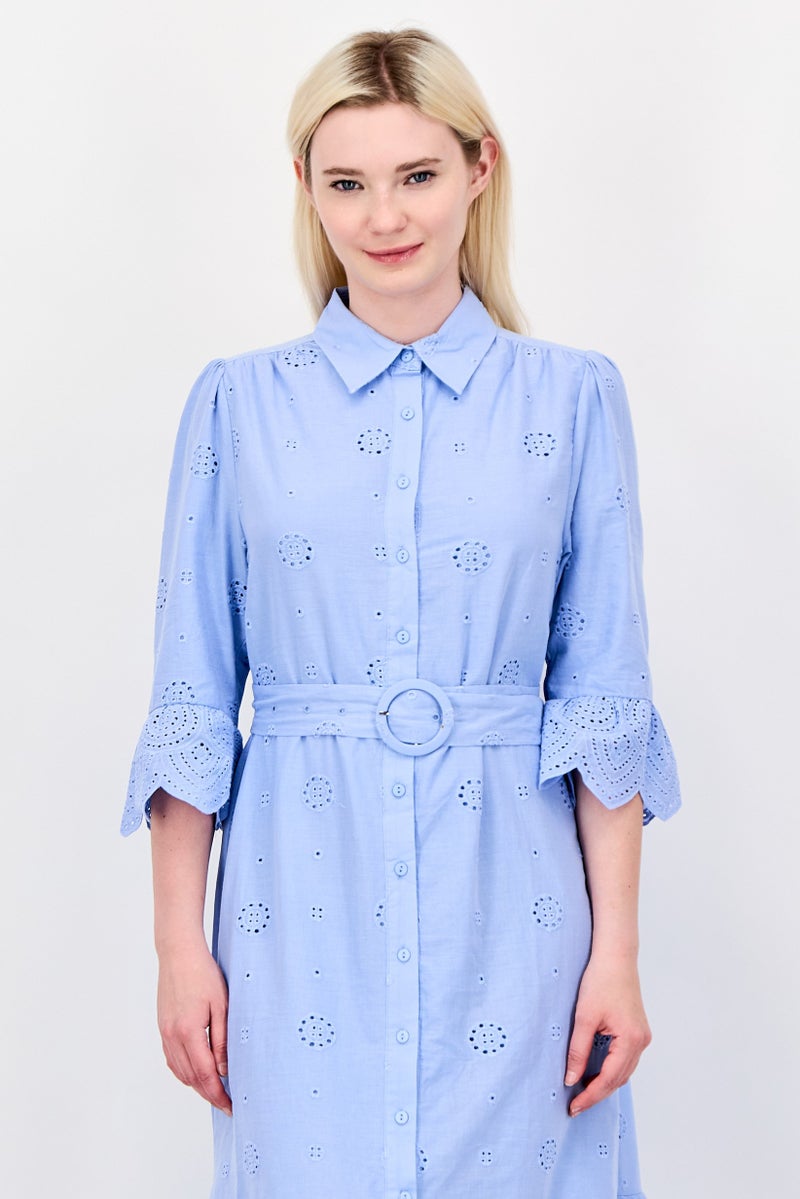 Aeropostale Women Eyelet Maxi Dress, Sky Blue - Image 4