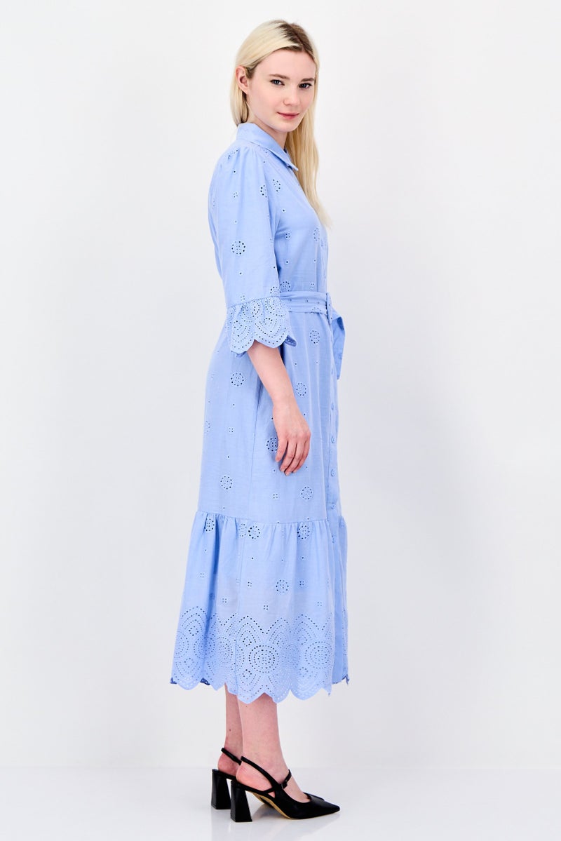Aeropostale Women Eyelet Maxi Dress, Sky Blue - Image 3
