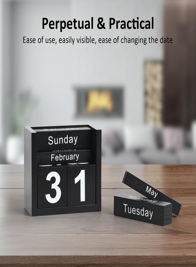 DEERINE Wooden Block Calendar for Desk, Daily Desktop Perpetual Desk Calendar, Cute Date Display Blocks Desk Accessory for Home Office Decor, Teacher, Classroom, Reusable Yearly, Black - Image 5
