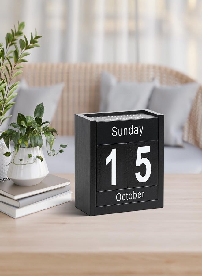 DEERINE Wooden Block Calendar for Desk, Daily Desktop Perpetual Desk Calendar, Cute Date Display Blocks Desk Accessory for Home Office Decor, Teacher, Classroom, Reusable Yearly, Black - Image 2