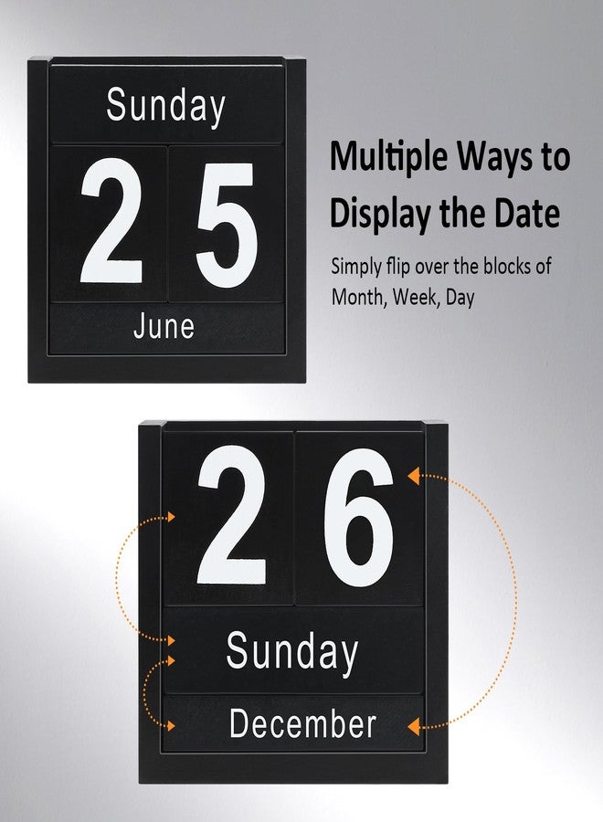 DEERINE Wooden Block Calendar for Desk, Daily Desktop Perpetual Desk Calendar, Cute Date Display Blocks Desk Accessory for Home Office Decor, Teacher, Classroom, Reusable Yearly, Black - Image 3