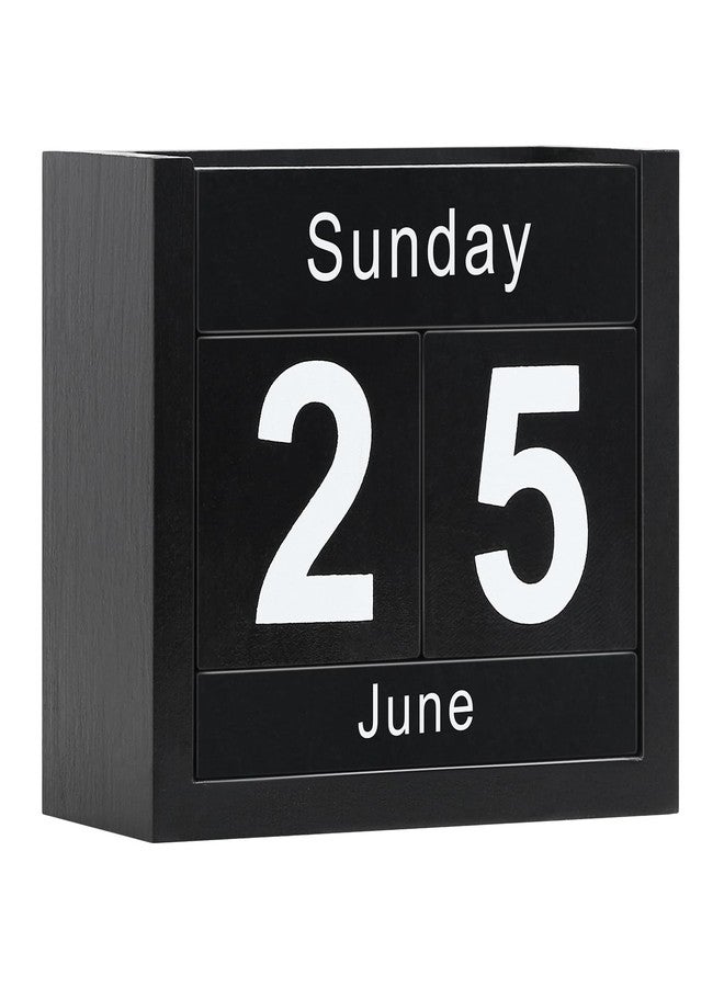 DEERINE Wooden Block Calendar for Desk, Daily Desktop Perpetual Desk Calendar, Cute Date Display Blocks Desk Accessory for Home Office Decor, Teacher, Classroom, Reusable Yearly, Black - Image 1