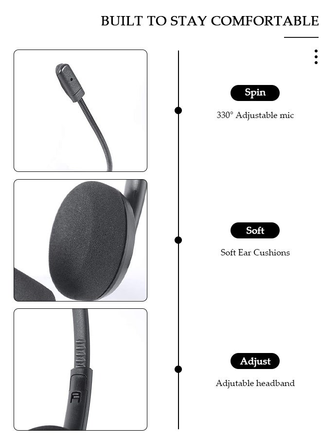 DUNISO USB  Headset with Mic for Call Center, Wired Over Ear Headphone,3.5mm Plug Noise Cancelling Microphone , Ear Mask Filler with High Quality Sponge , Volume Control,Comfortable Wearing Design for PC,Online Class - Image 3