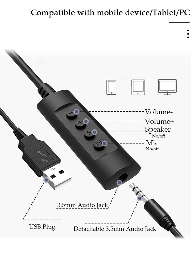DUNISO USB  Headset with Mic for Call Center, Wired Over Ear Headphone,3.5mm Plug Noise Cancelling Microphone , Ear Mask Filler with High Quality Sponge , Volume Control,Comfortable Wearing Design for PC,Online Class - Image 2